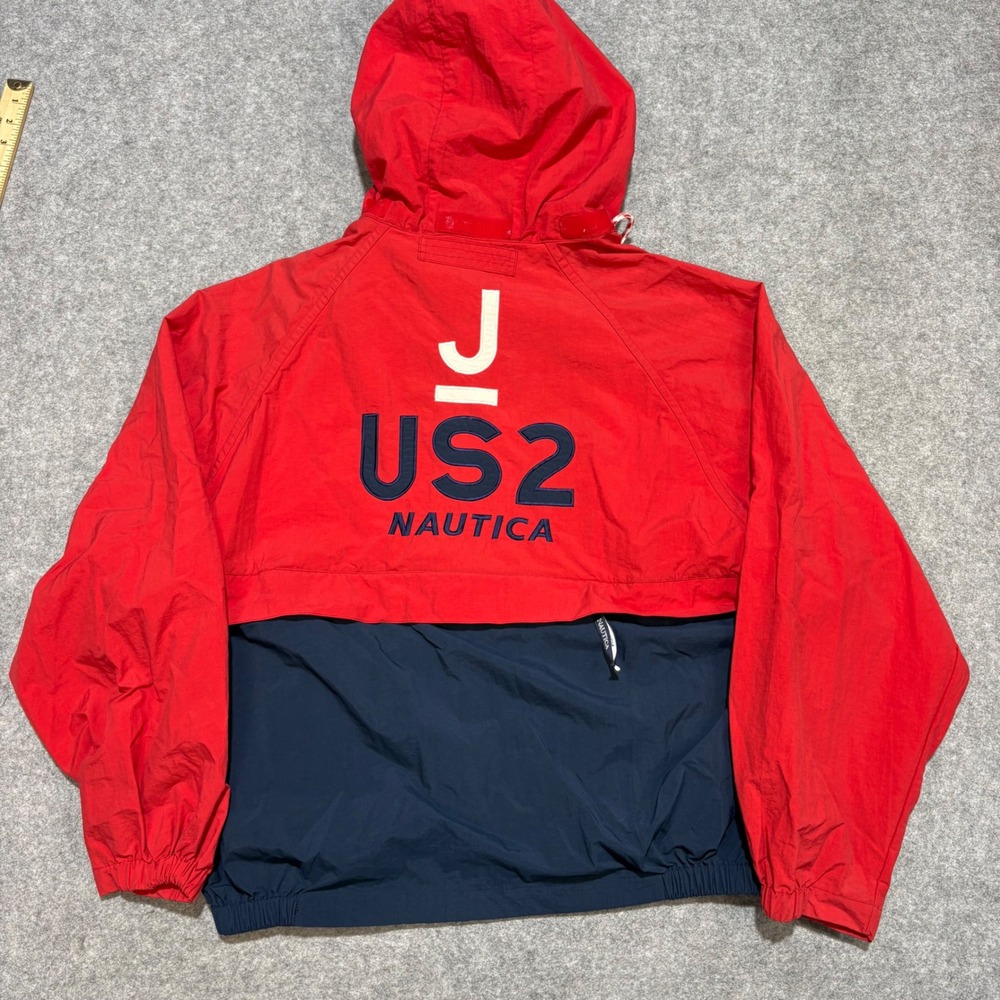 Vintage Nautica Competition Sailing Jacket Red Navy Blue US2 Windbreaker Large